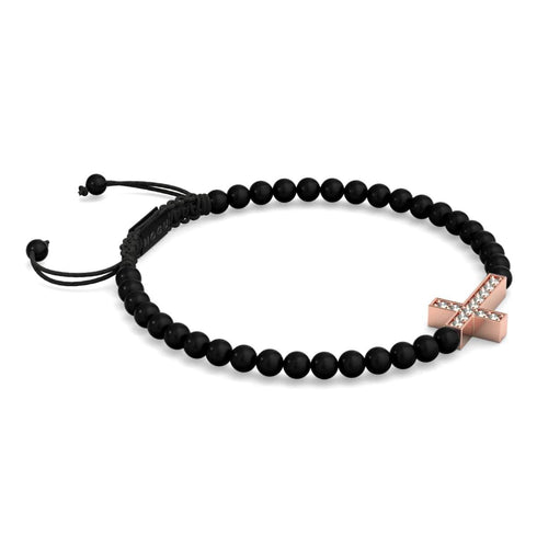 Croix de cristal | Or rose 18 carats et bronze à canon | Noir | Bracelet Charmballa en macramé